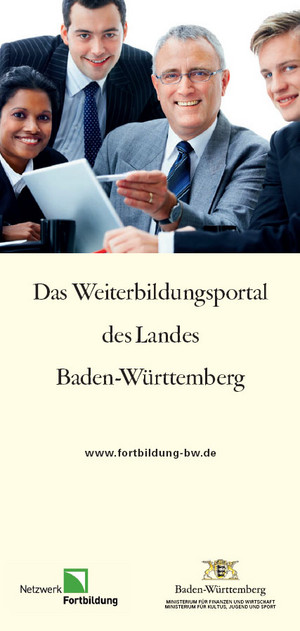 Titel des Faltblatts: Weiterbildungsportal des Landes Baden-Württemberg