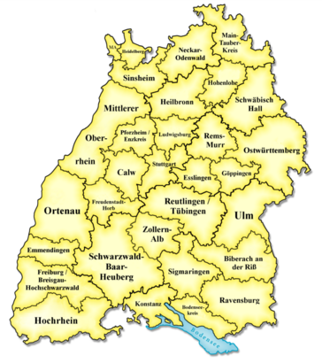 Baden-Württemberg Karte mit den 13 Netzwerken für berufliche Fortbildung