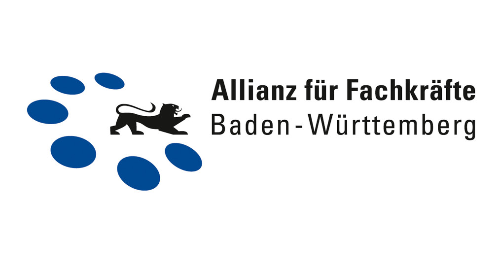 Logo Allianz für Fachkräfte: Stauferlöwe in einem Halbkreis aus blauen Punkten
