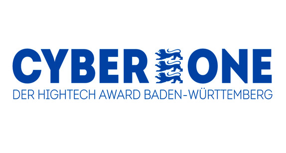 Logo CyberOne Hightech Award Baden-Württemberg - Schrift in blauen Buchstaben