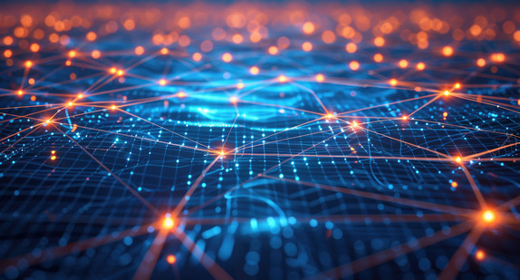 Abstract digital network with glowing nodes and lines, representing connectivity and data flow.