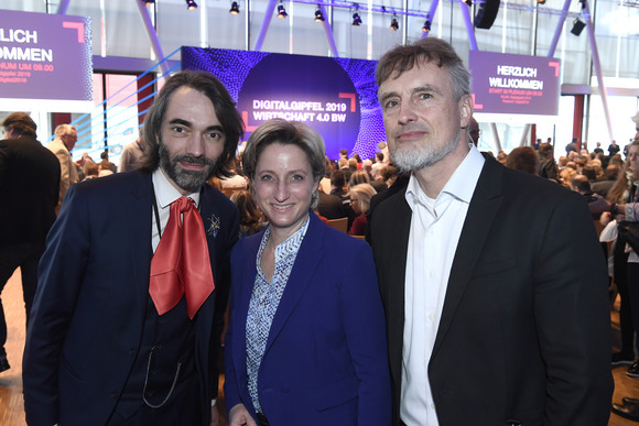 Prof. Dr. Cédric Villani, Wirtschaftsministerin Dr. Nicole Hoffmeister-Kraut und Prof. Dr. Jürgen Schmidhuber (v.l.n.r.) Foto: KD Busch