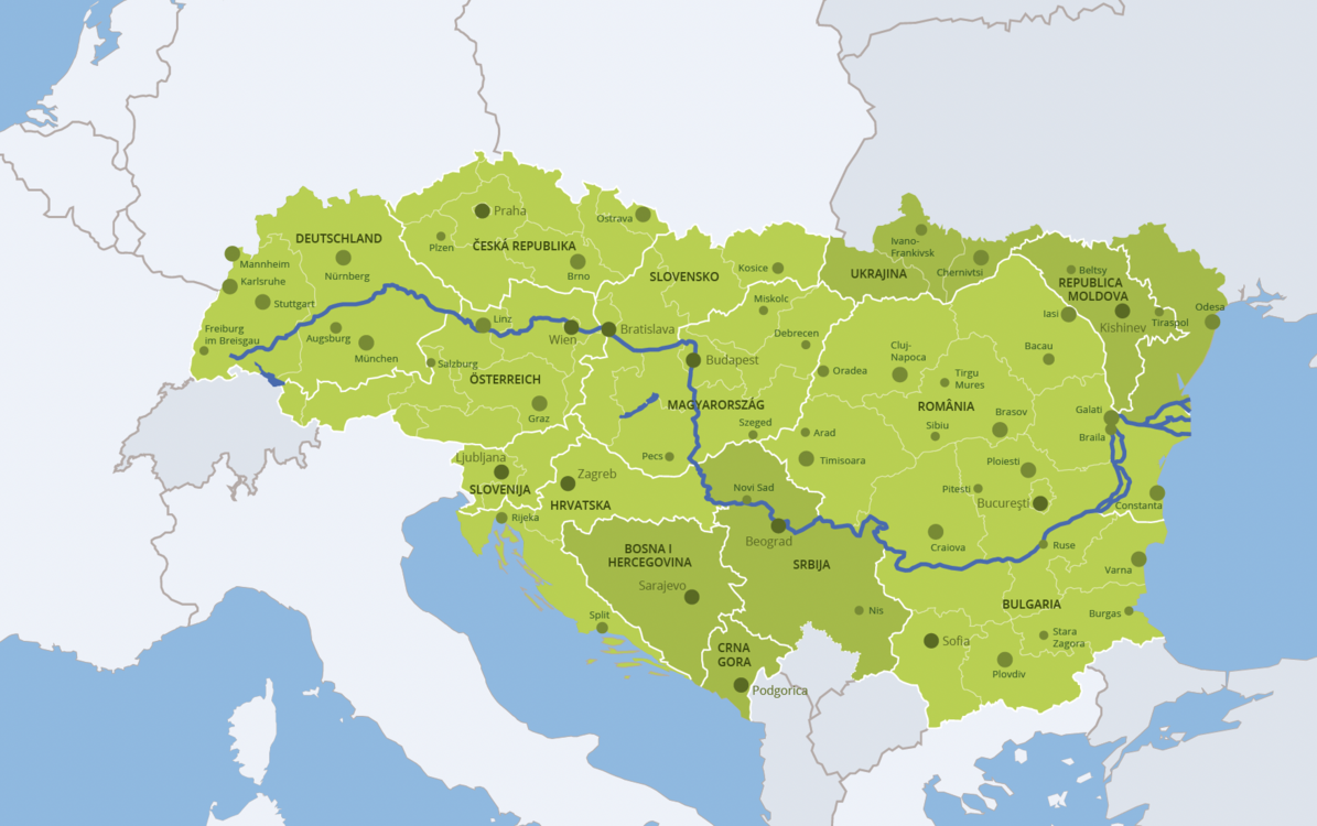 Karte der Länder, die zur Donauraumstrategie gehören