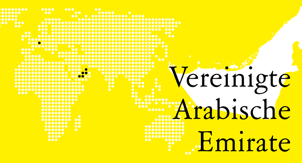 Weltkarte auf der Baden-Württemberg und die Vereinigten Arabischen Emirate hervorgehoben sind