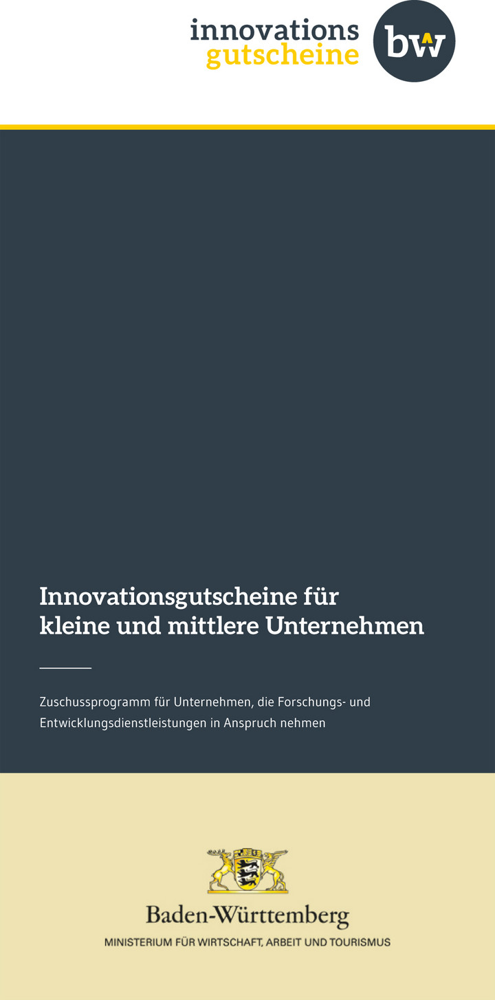Titel des Faltblatts: Innovationsgutscheine f&uuml;r kleine und mittlere Unternehmen