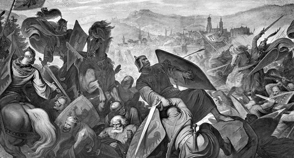 Die Belagerung Stuttgarts durch Kaiser Rudolf von Habsburg 1286, Fotografie von 1929