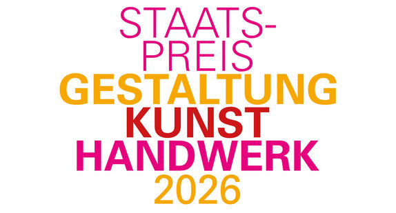 Logo mit der Schrift Staatspreis Kunsthandwerk 2026 in pink und gelb