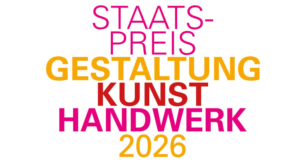 Logo mit der Schrift Staatspreis Kunsthandwerk 2026 in pink und gelb