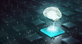 Grafik eines Datentr&auml;gers mit einer Visualisierung eines menschlichen Gehirns