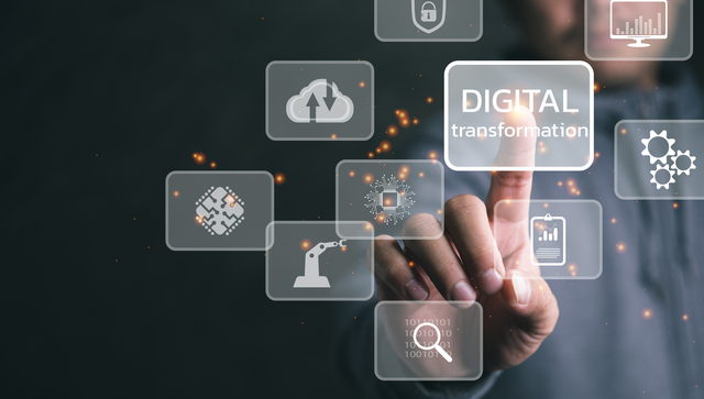 Symbolbild f&uuml;r Digitale Transformation: Verschiedene Icons zum Thema Digitalisierung